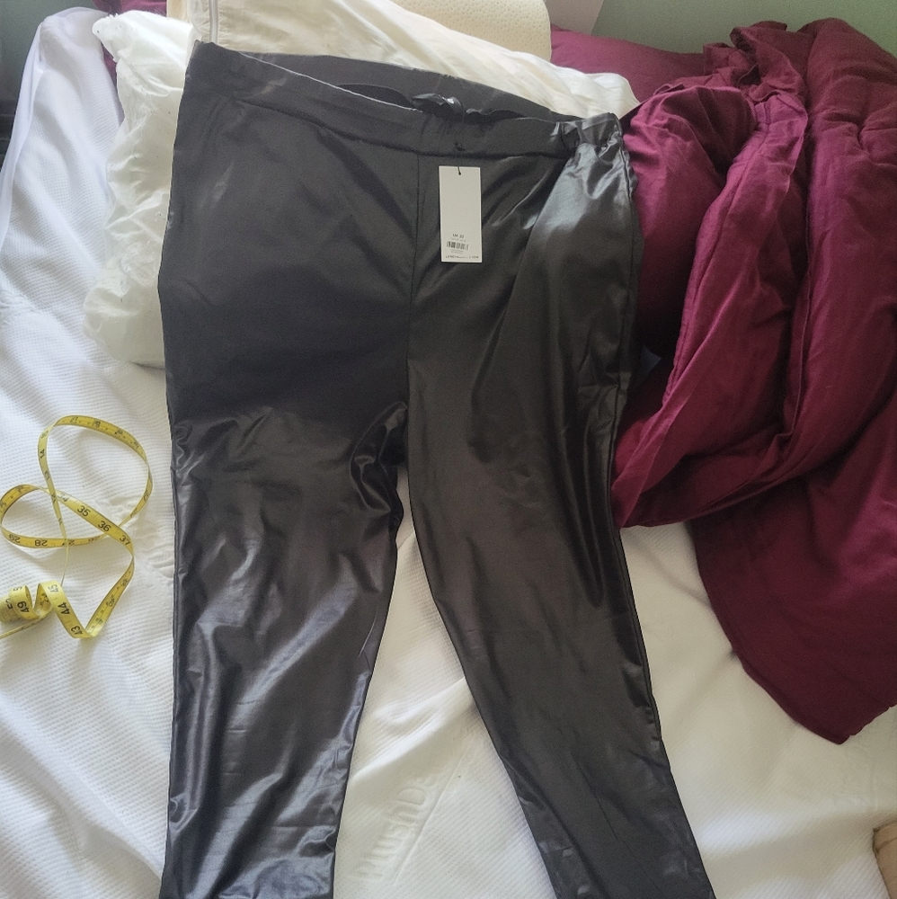 LTS Tall Green Faux Leather Slim Leg Trousers